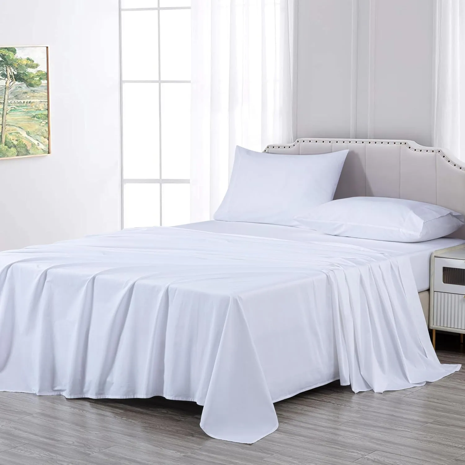 Chezmoi Collection Solid White 250TC 100% Cotton Twill Bed Sheet Set California King Size, 4-Piece Luxury Soft Breathable Smooth 16-Inches Deep Pocket Sheets and Pillowcases Set