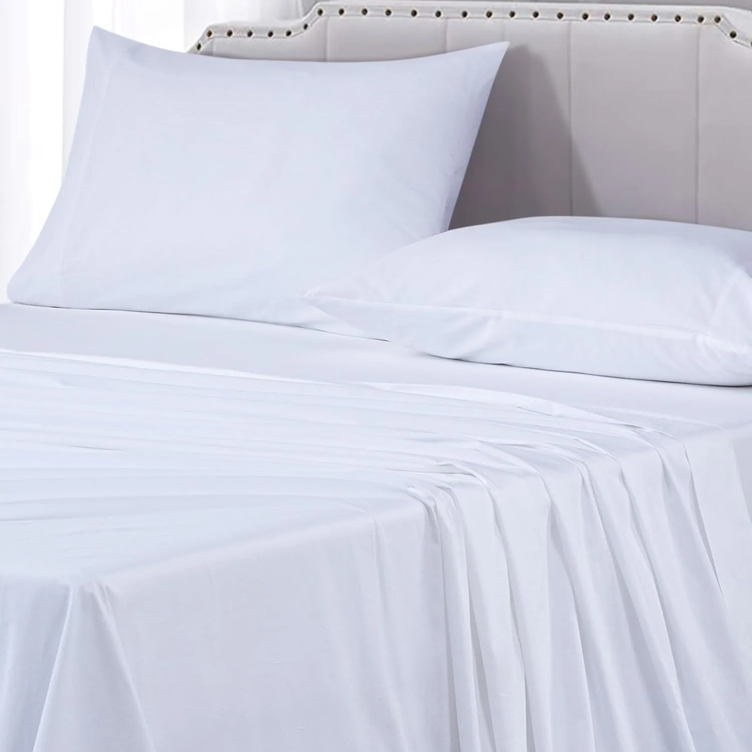 Chezmoi Collection Solid White 250TC 100% Cotton Twill Bed Sheet Set California King Size, 4-Piece Luxury Soft Breathable Smooth 16-Inches Deep Pocket Sheets and Pillowcases Set