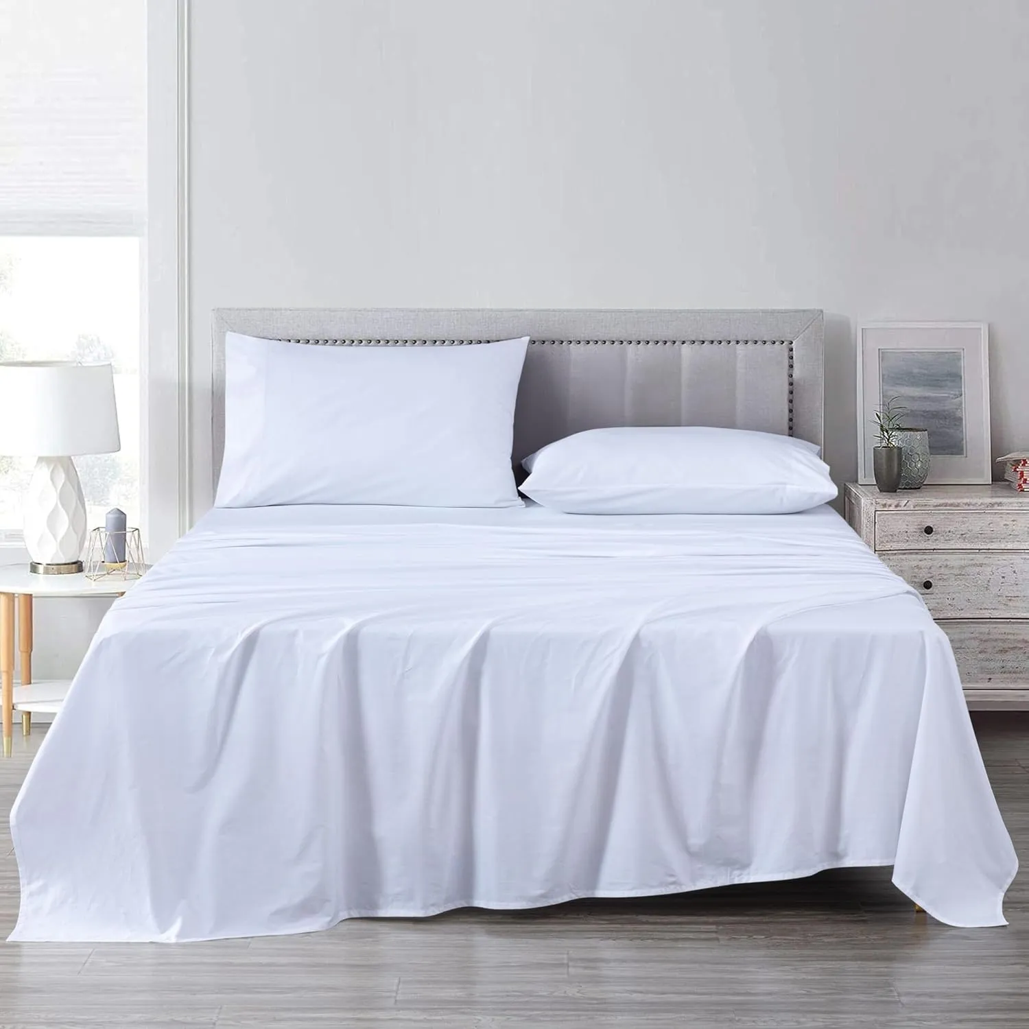 Chezmoi Collection Solid White 250TC 100% Cotton Twill Bed Sheet Set California King Size, 4-Piece Luxury Soft Breathable Smooth 16-Inches Deep Pocket Sheets and Pillowcases Set