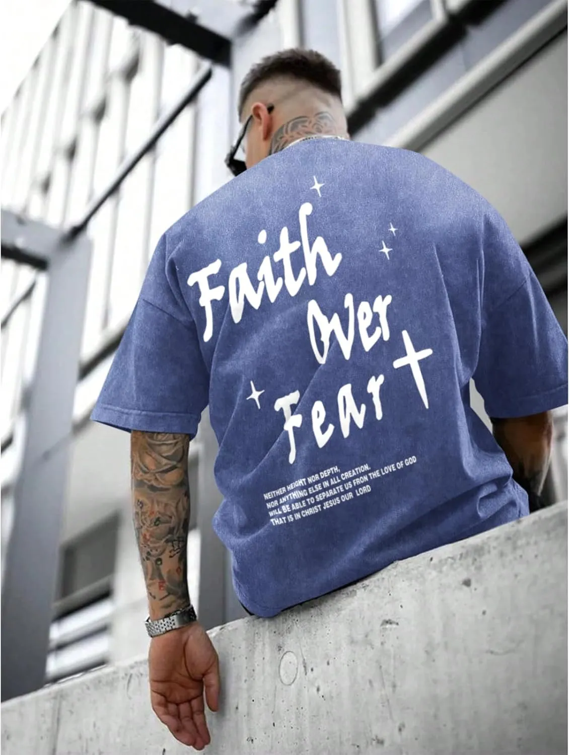 Christian Shirts for Men Faith Over Fear Acid Wash Tshirts Faith Religious Tees God Bible Verse Inspirational Tops