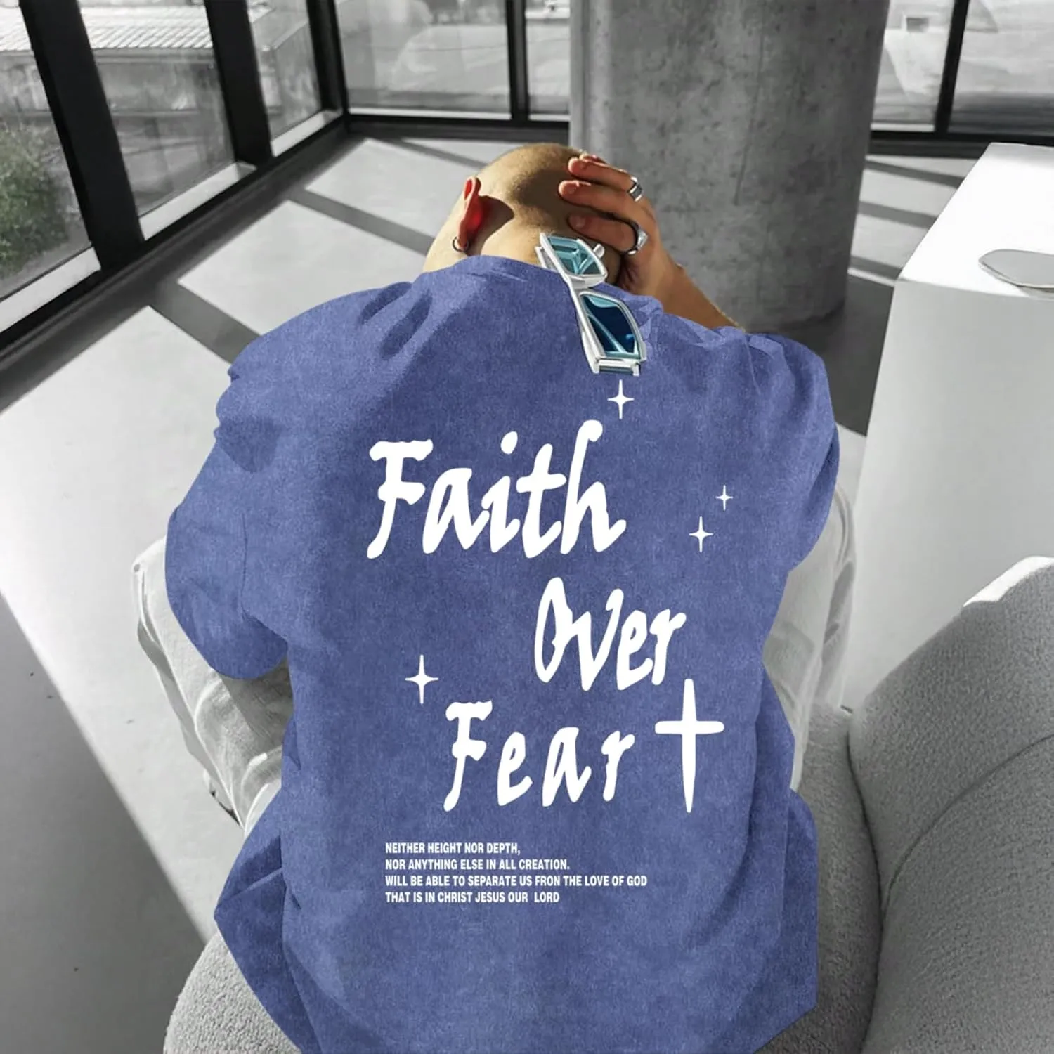 Christian Shirts for Men Faith Over Fear Acid Wash Tshirts Faith Religious Tees God Bible Verse Inspirational Tops