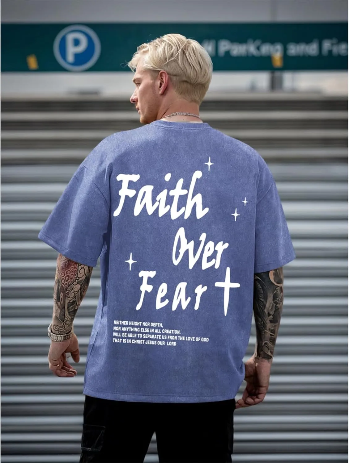 Christian Shirts for Men Faith Over Fear Acid Wash Tshirts Faith Religious Tees God Bible Verse Inspirational Tops