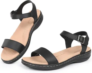 CIOR Leather Women Sandals with Arch Support, Comfortable Memory Foam Summer Beach Sandals Shoes