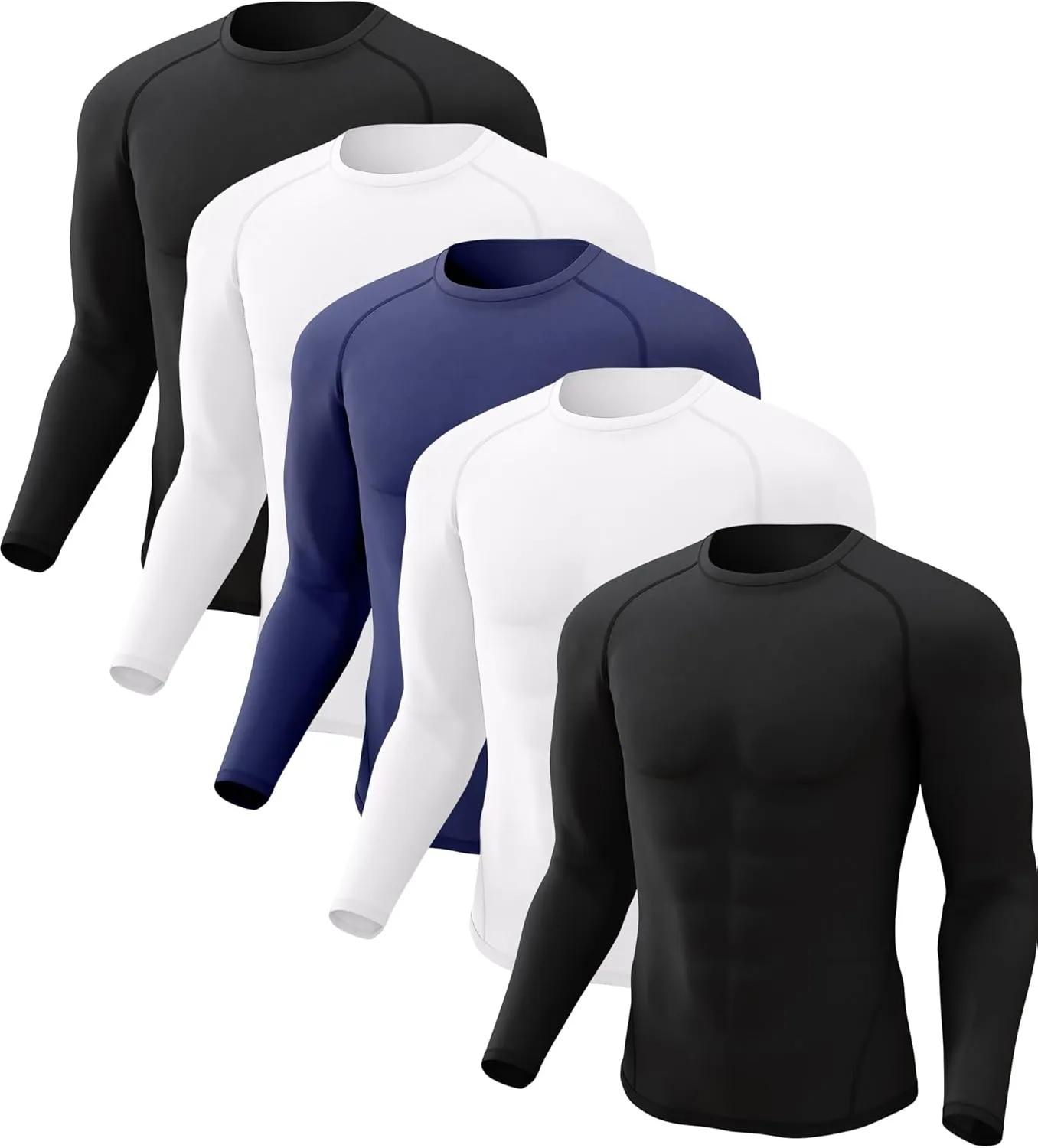 CL convallaria 5 Pack Mens Compression Shirt Workout Rash Guard Long Short Sleeve Undershirts for Athletic Gym Running