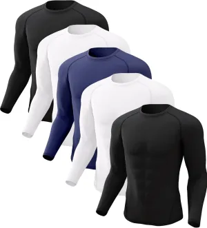 CL convallaria 5 Pack Mens Compression Shirt Workout Rash Guard Long Short Sleeve Undershirts for Athletic Gym Running