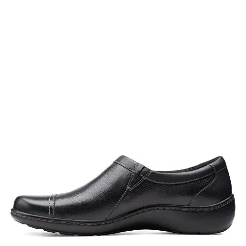 Clarks womens Cora Giny Loafer Flat, Black Tumbled/Smooth Leather, 7 US