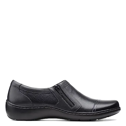 Clarks womens Cora Giny Loafer Flat, Black Tumbled/Smooth Leather, 7 US