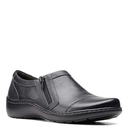 Clarks womens Cora Giny Loafer Flat, Black Tumbled/Smooth Leather, 7 US