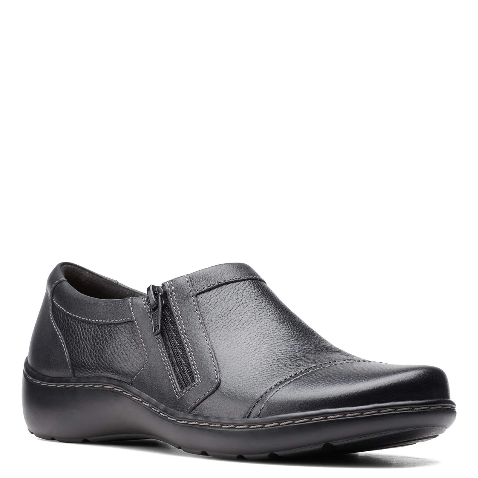 Clarks womens Cora Giny Loafer Flat, Black Tumbled/Smooth Leather, 8.5 US