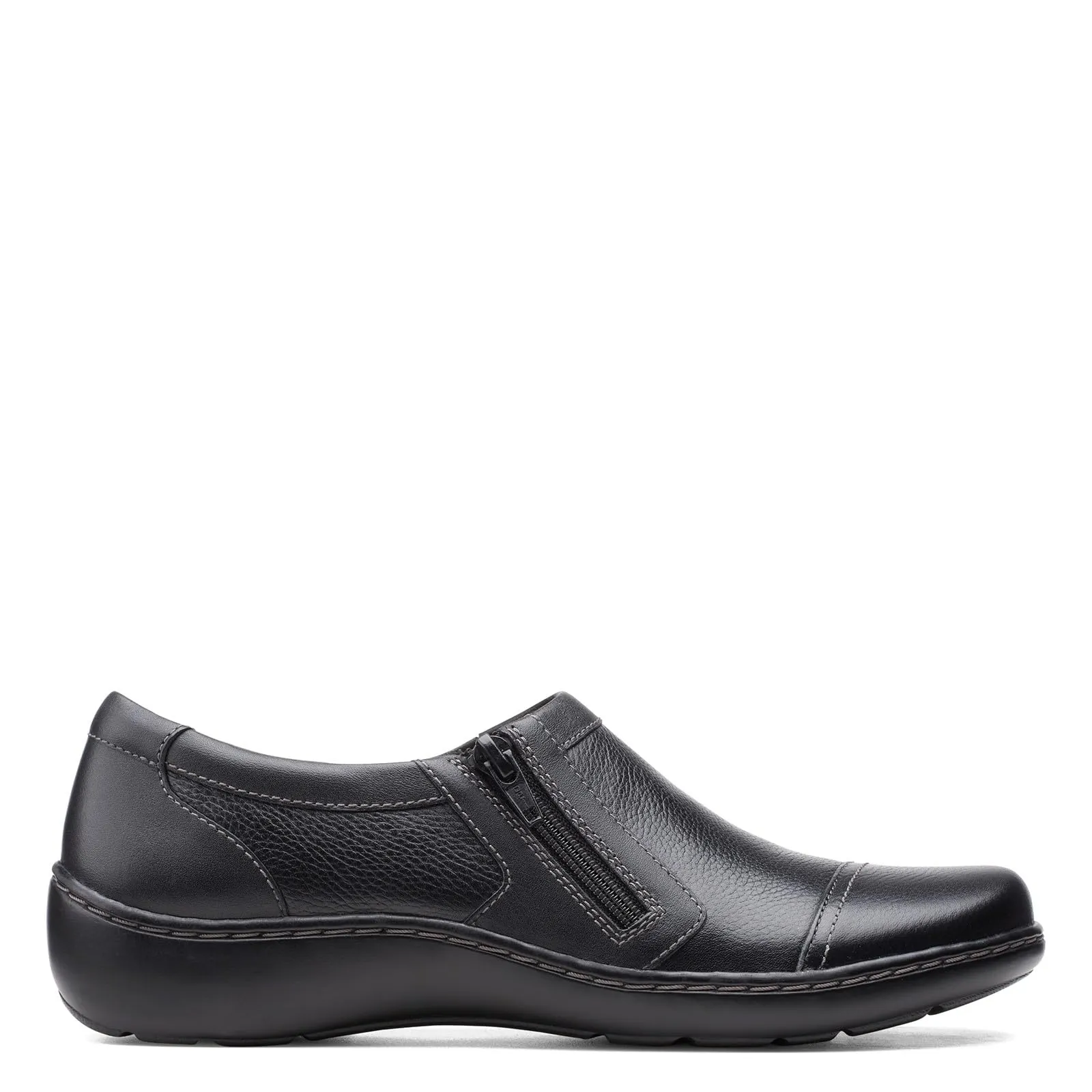 Clarks womens Cora Giny Loafer Flat, Black Tumbled/Smooth Leather, 8.5 US