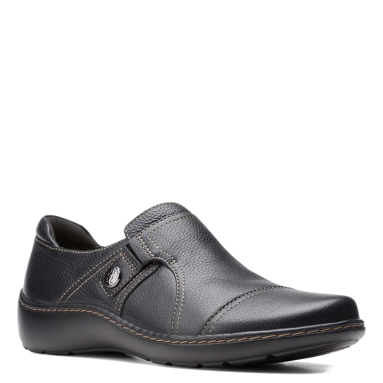 Clarks Women's Cora Poppy Loafer, Black Tumbled, 7.5