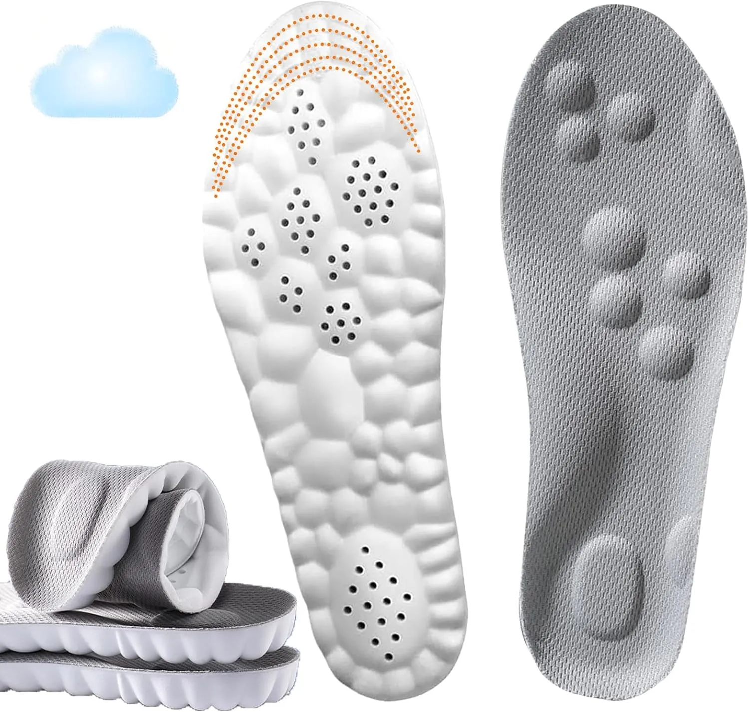 Cloud Soles for Men & Women, 4D Cloud Insoles, Soft Memory Foam, Plantar Fasciitis Relief, Anti Fatigue, Shock Absorption, Foot Pain Relief (Gray, 11-12)