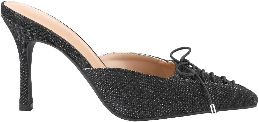 CLOVERLAY Women's Pointed Toe Stiletto Mule Slip-On Shoes Lace Up Bow Tie Pointed Toe Low Heel Pumps Summer Elegant Basics Business Casual Business Chic Spring Shoes Spring Break Easter