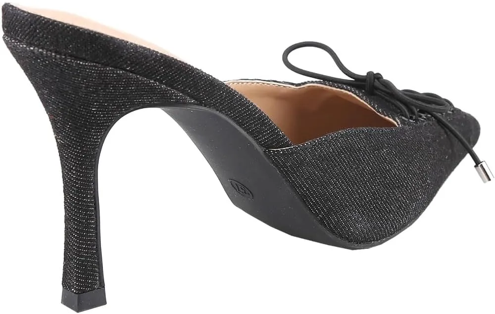 CLOVERLAY Women's Pointed Toe Stiletto Mule Slip-On Shoes Lace Up Bow Tie Pointed Toe Low Heel Pumps Summer Elegant Basics Business Casual Business Chic Spring Shoes Spring Break Easter