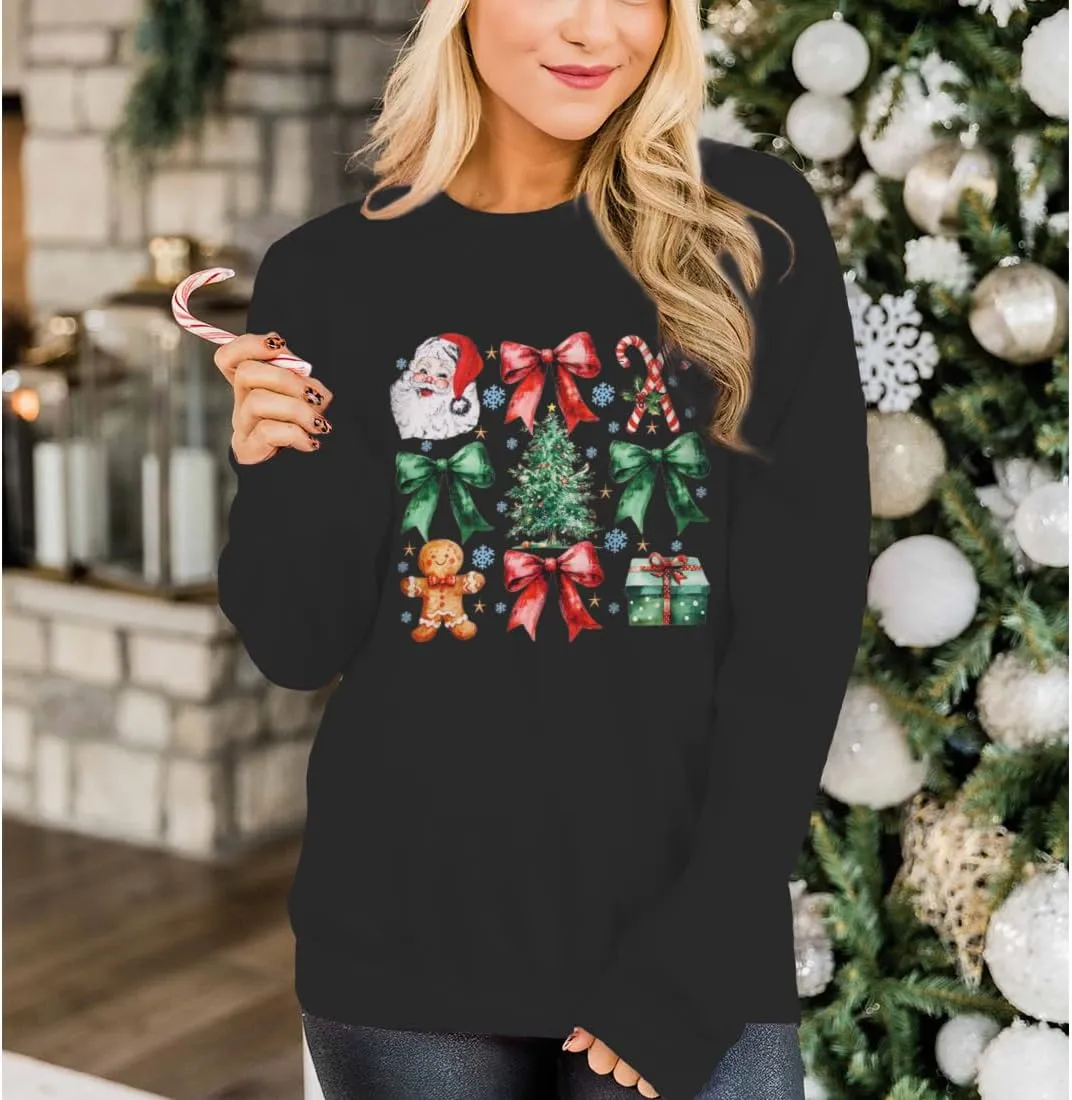 CM C&M WODRO Christmas Sweatshirt for Women Funny Xmas Tree Santa Graphic Pullover Crewneck Long Sleeve Holiday Shirt Tops
