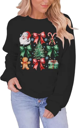 CM C&M WODRO Christmas Sweatshirt for Women Funny Xmas Tree Santa Graphic Pullover Crewneck Long Sleeve Holiday Shirt Tops