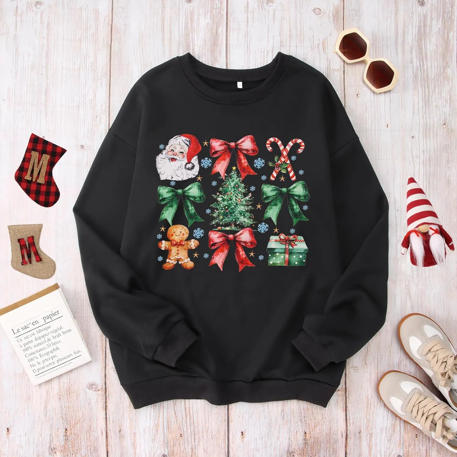 CM C&M WODRO Christmas Sweatshirt for Women Funny Xmas Tree Santa Graphic Pullover Crewneck Long Sleeve Holiday Shirt Tops
