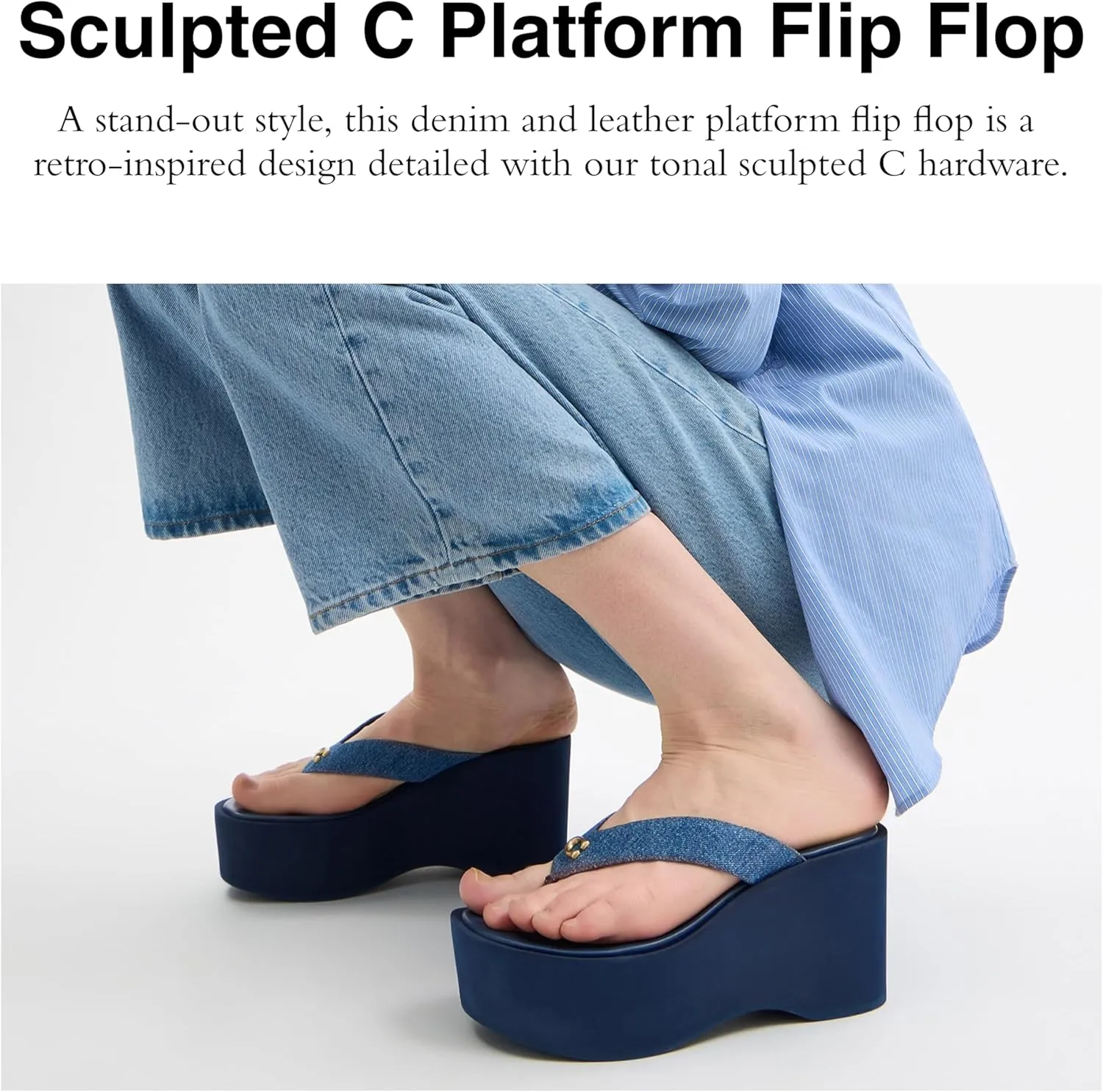 Coach Women's Denim Sculpted C Platform Flip Flop