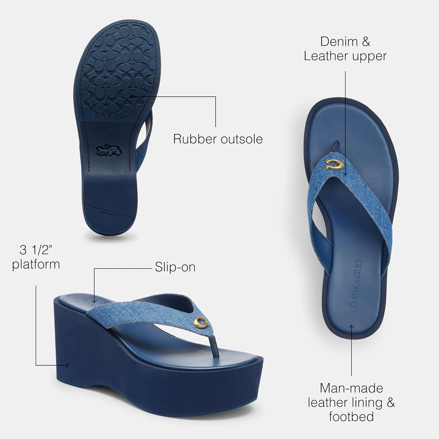 Coach Women's Denim Sculpted C Platform Flip Flop