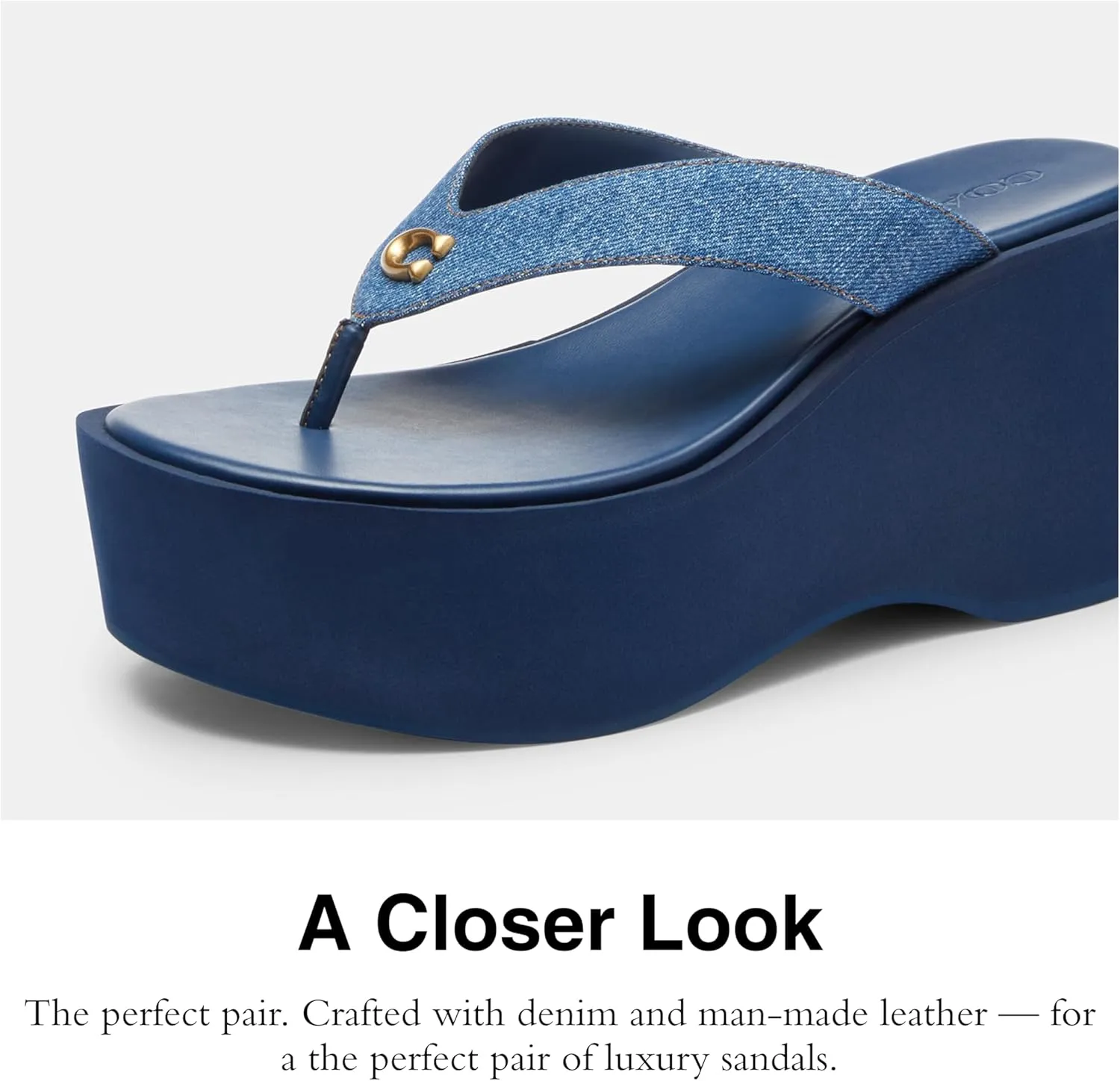 Coach Women's Denim Sculpted C Platform Flip Flop
