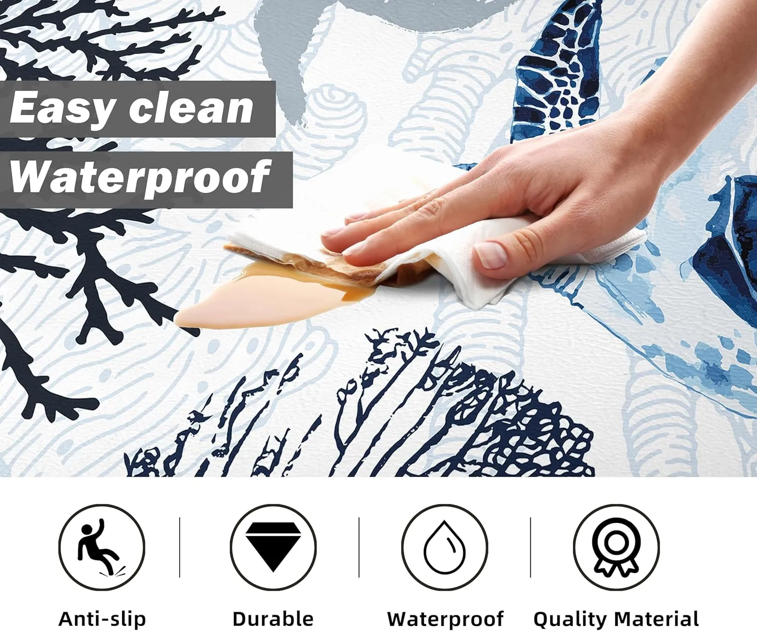 Coastal Beach Kitchen Floor Mat Rugs Nautical Decorative Coral Sea Turtle Kitchen Rugs Anti Fatigue Mats Non-Slip Comfort Standing Cushioned for Kitchen 17.3" 28"   17.3" x 47" Set 2 Pcs Navy Blue