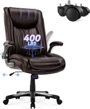 COLAMY High Back Executive Office Chair 400lbs, Large Heavy Duty Big and Tall Computer Office Desk Chair Flip-up Arms Wide Thick Seat for Home Office - Brown