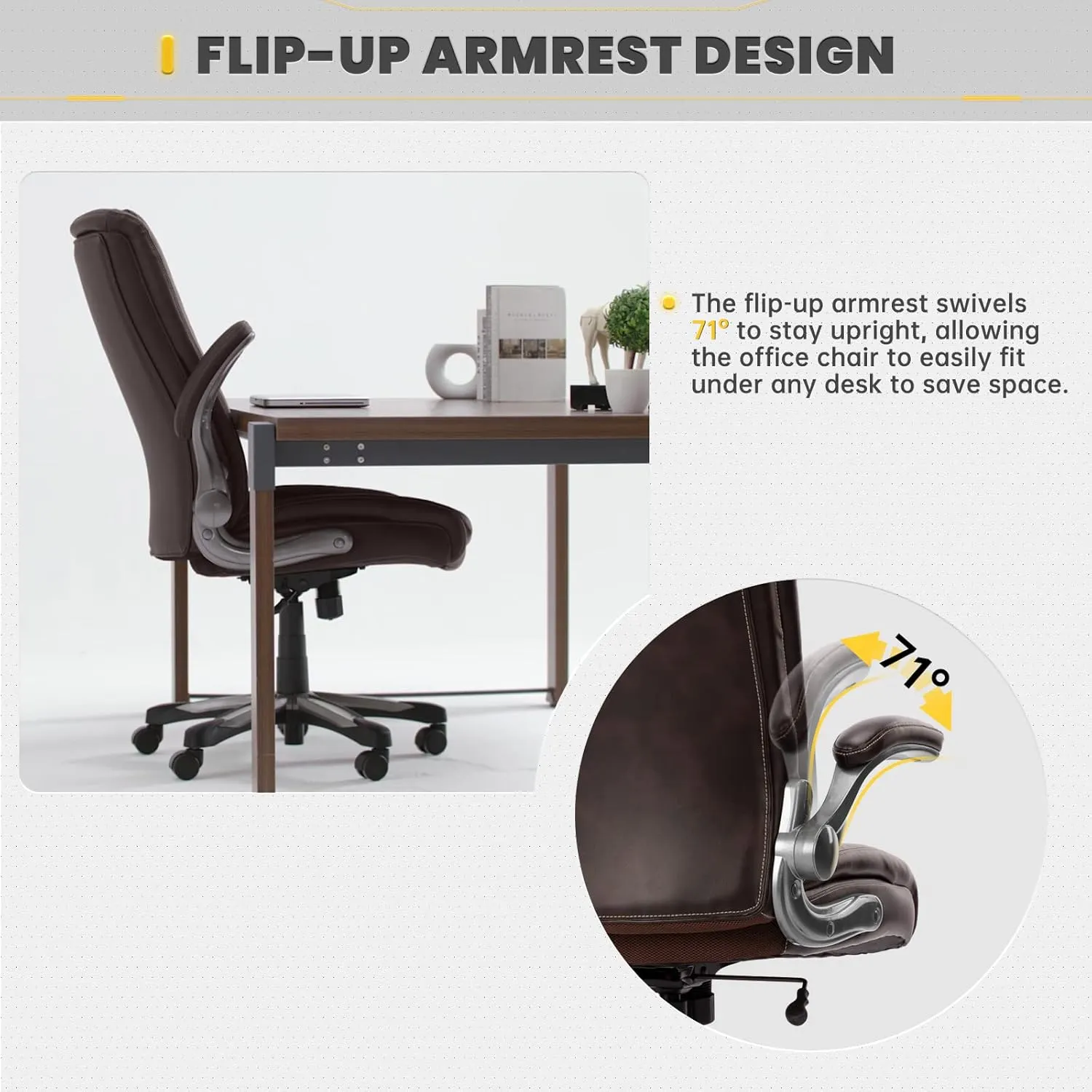 COLAMY High Back Executive Office Chair 400lbs, Large Heavy Duty Big and Tall Computer Office Desk Chair Flip-up Arms Wide Thick Seat for Home Office - Brown
