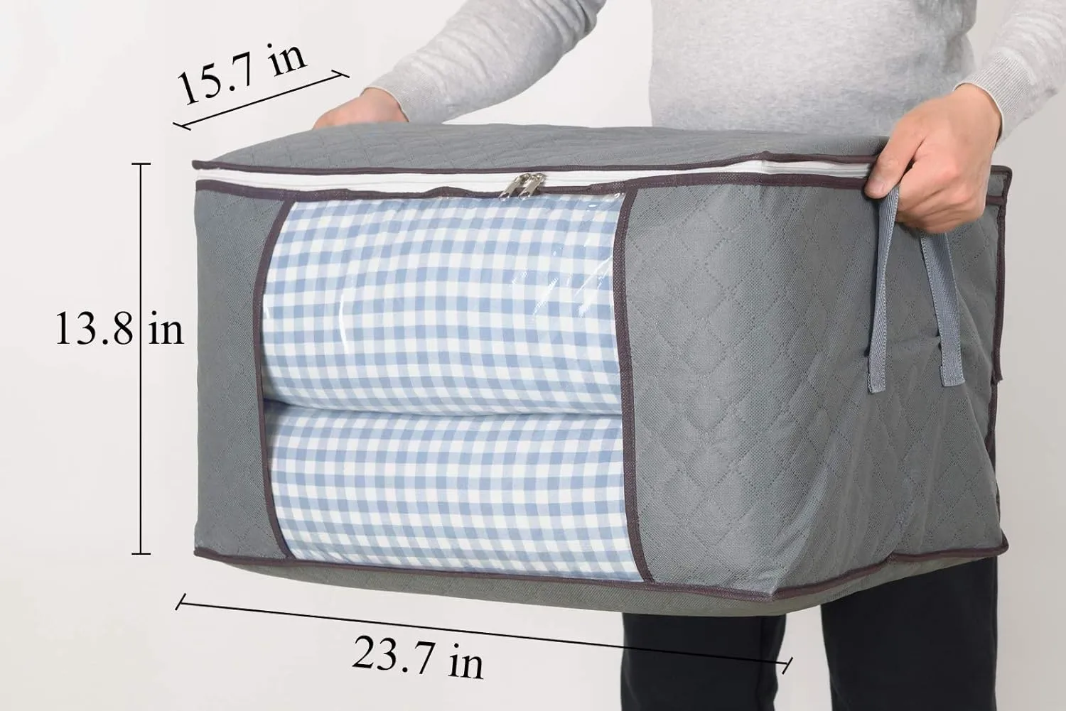 combocube 3Pcs Jumbo Zippered Storage Bag for Closet King Comforter, pillow, quilt, bedding, Clothes, Blanket Organizers with Large Clear Window & Carry Handles Space Saver