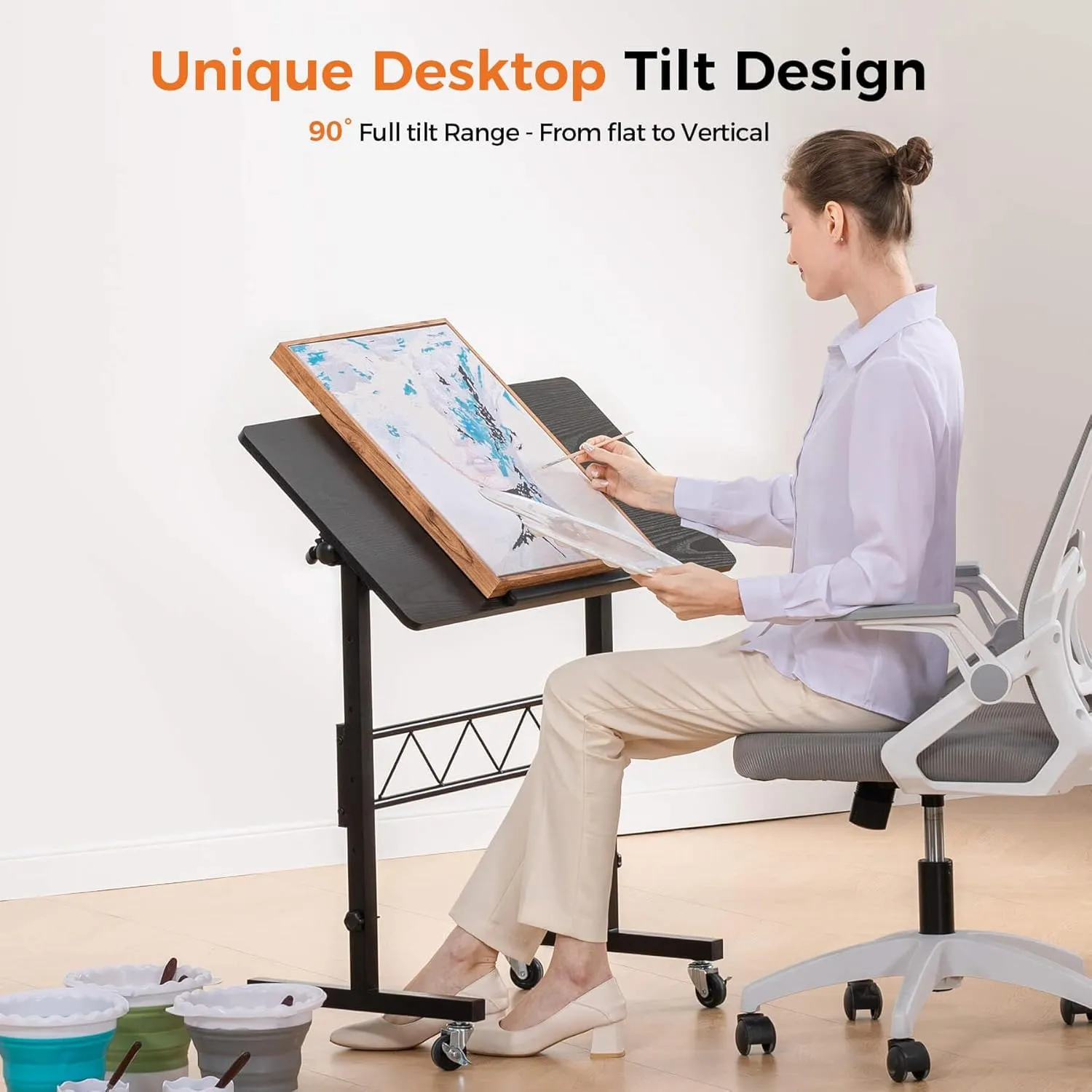 COMHOMA Small Standing Desk Adjustable Height & Tiltable Tabletop, Mobile Stand Up Desk for Laptop, Portable Computer Table for Home Office Work and Walking Pad Treadmill, Height 30.7"-46.4", Black