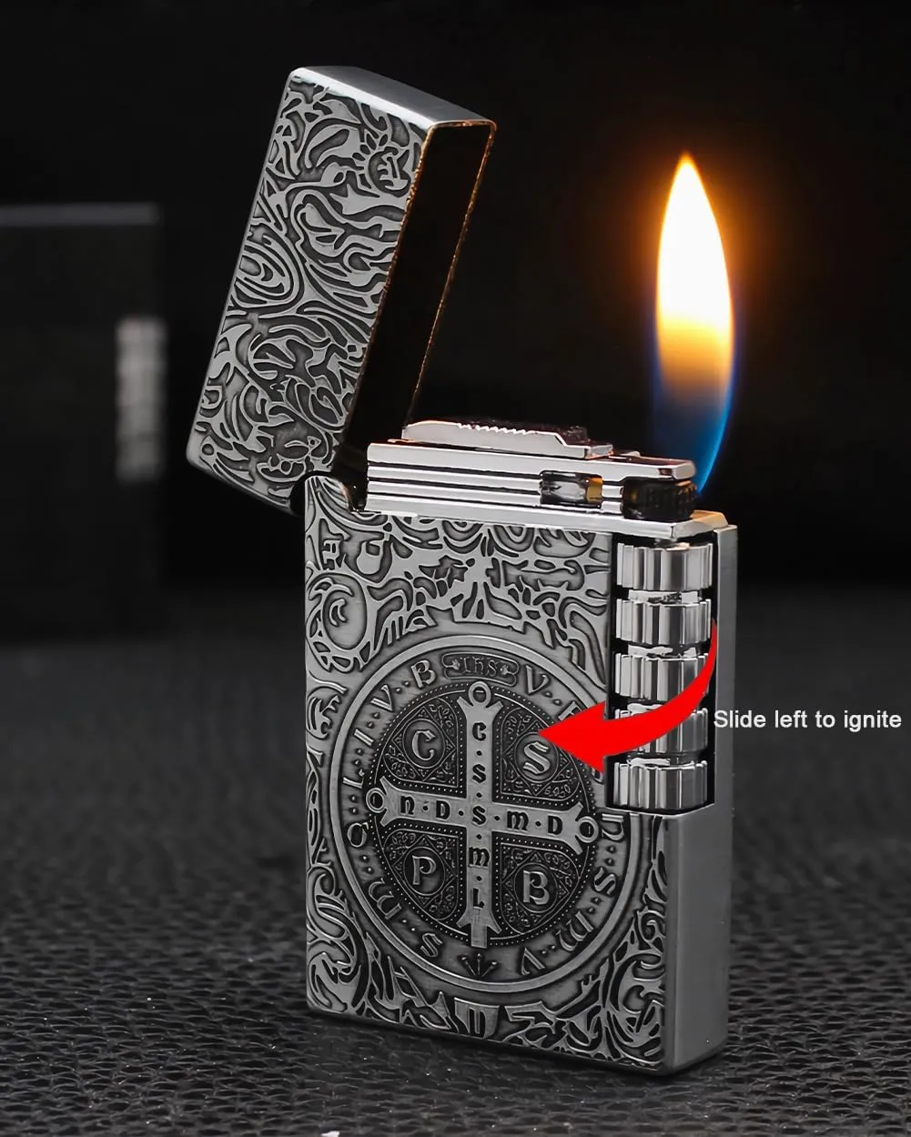 Constantine Lighter, Unique Side Wheel Trench Lighter, Refillable Butane Soft Fire Flip Lighters for Men Dad Husband Gift Collect (Silver)