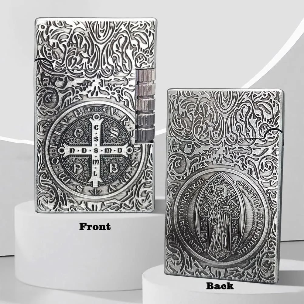Constantine Lighter, Unique Side Wheel Trench Lighter, Refillable Butane Soft Fire Flip Lighters for Men Dad Husband Gift Collect (Silver)