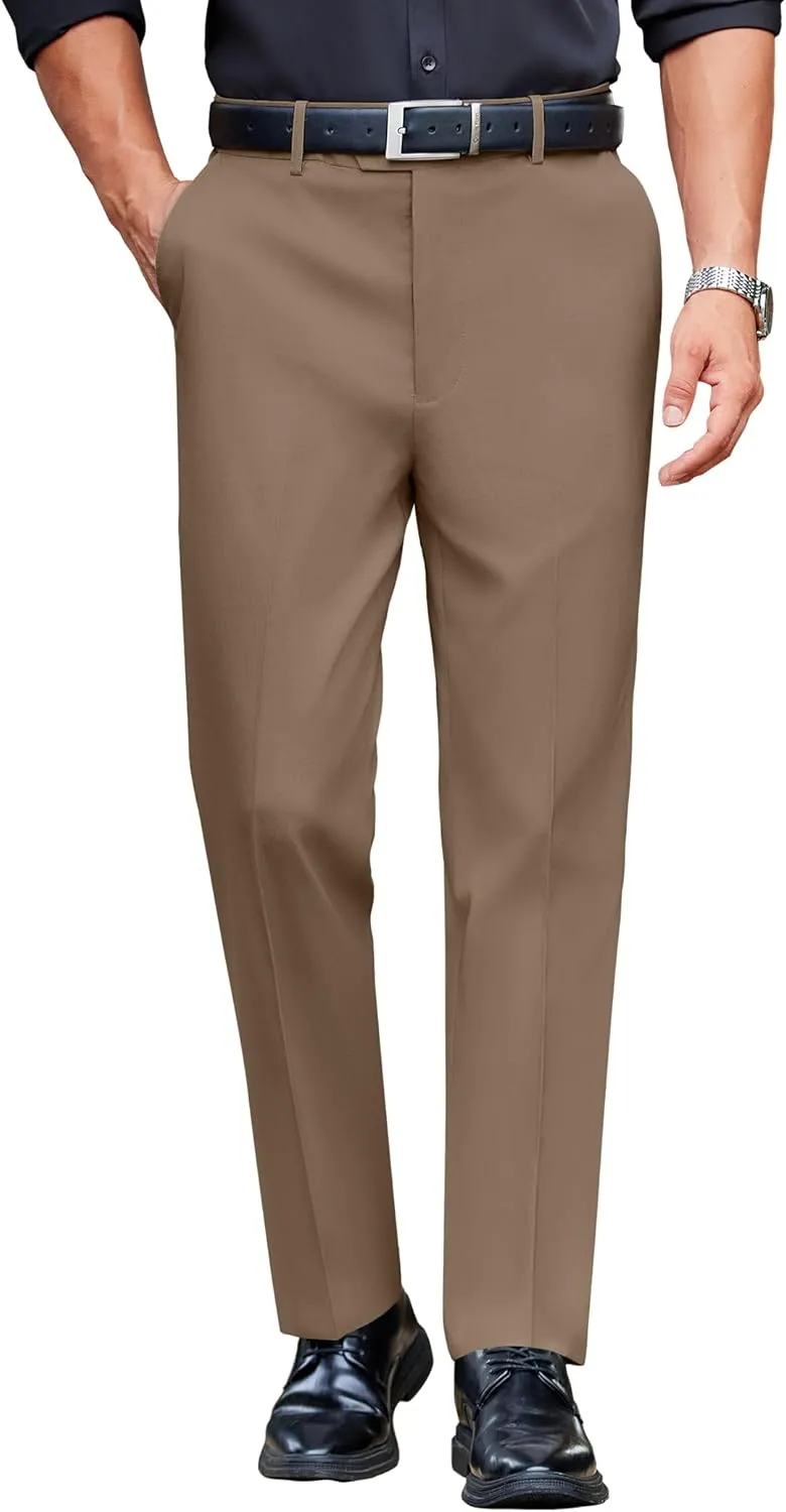 COOFANDY Mens Classic Casual Dress Pants Expandable Waist Suit Pant Slim Fit Flat Front Slacks