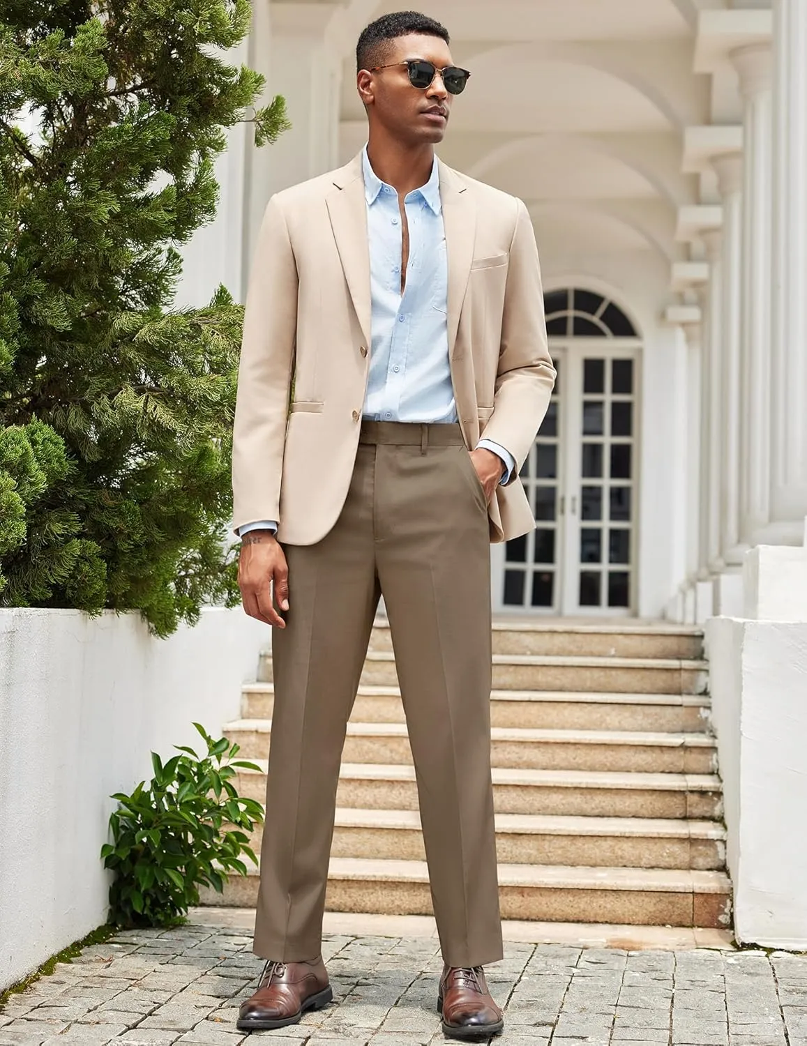 COOFANDY Mens Classic Casual Dress Pants Expandable Waist Suit Pant Slim Fit Flat Front Slacks