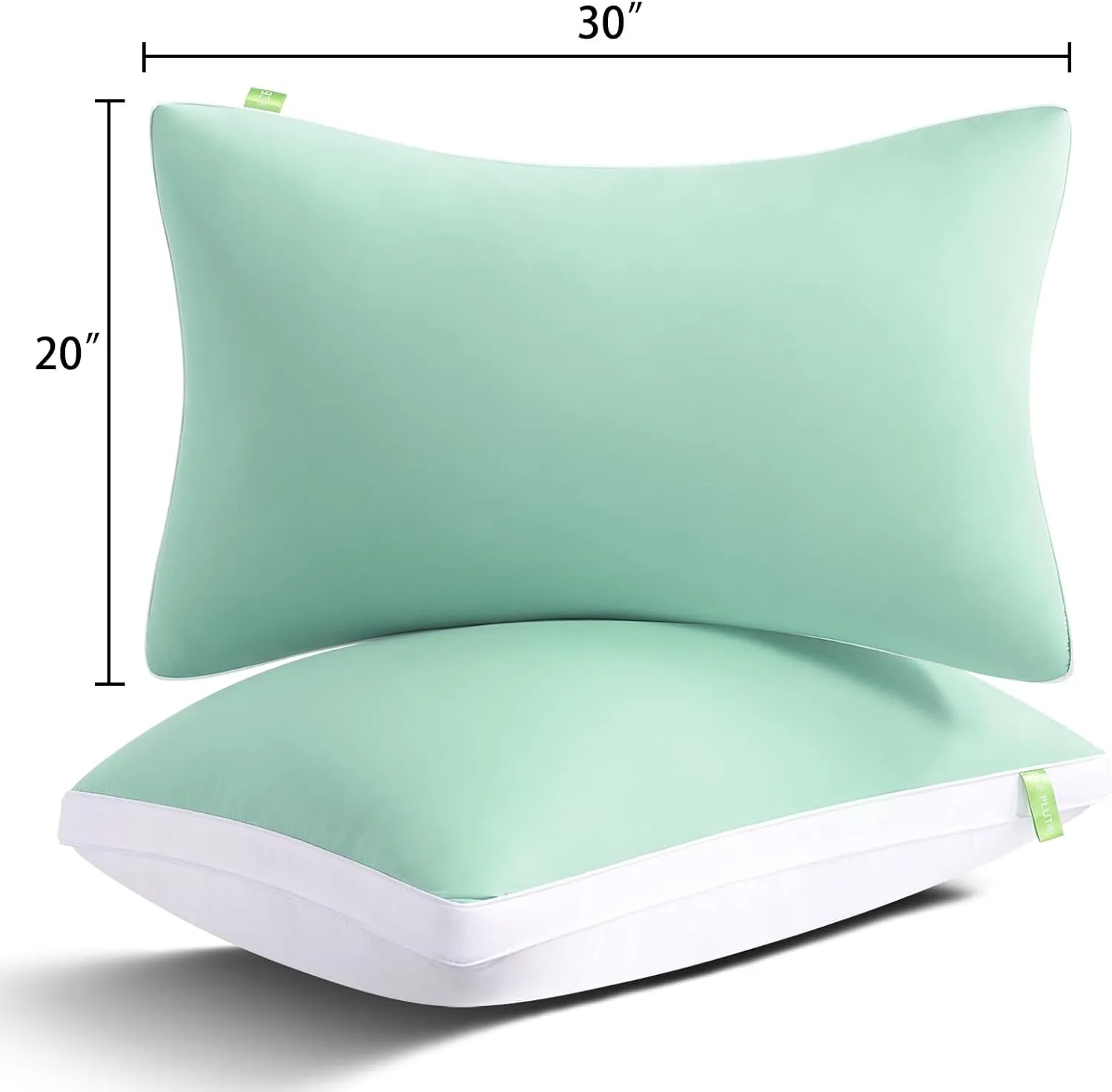 Cooling Bed Pillows Queen Size Set of 2, Cool for Hot Sleepers, Soft Gusseted Hotel Down Alternative Pillow 2 Pack for Side Back Stomach Sleeper, Supportive, Pain Relief, ICY Green, 20" x 30"