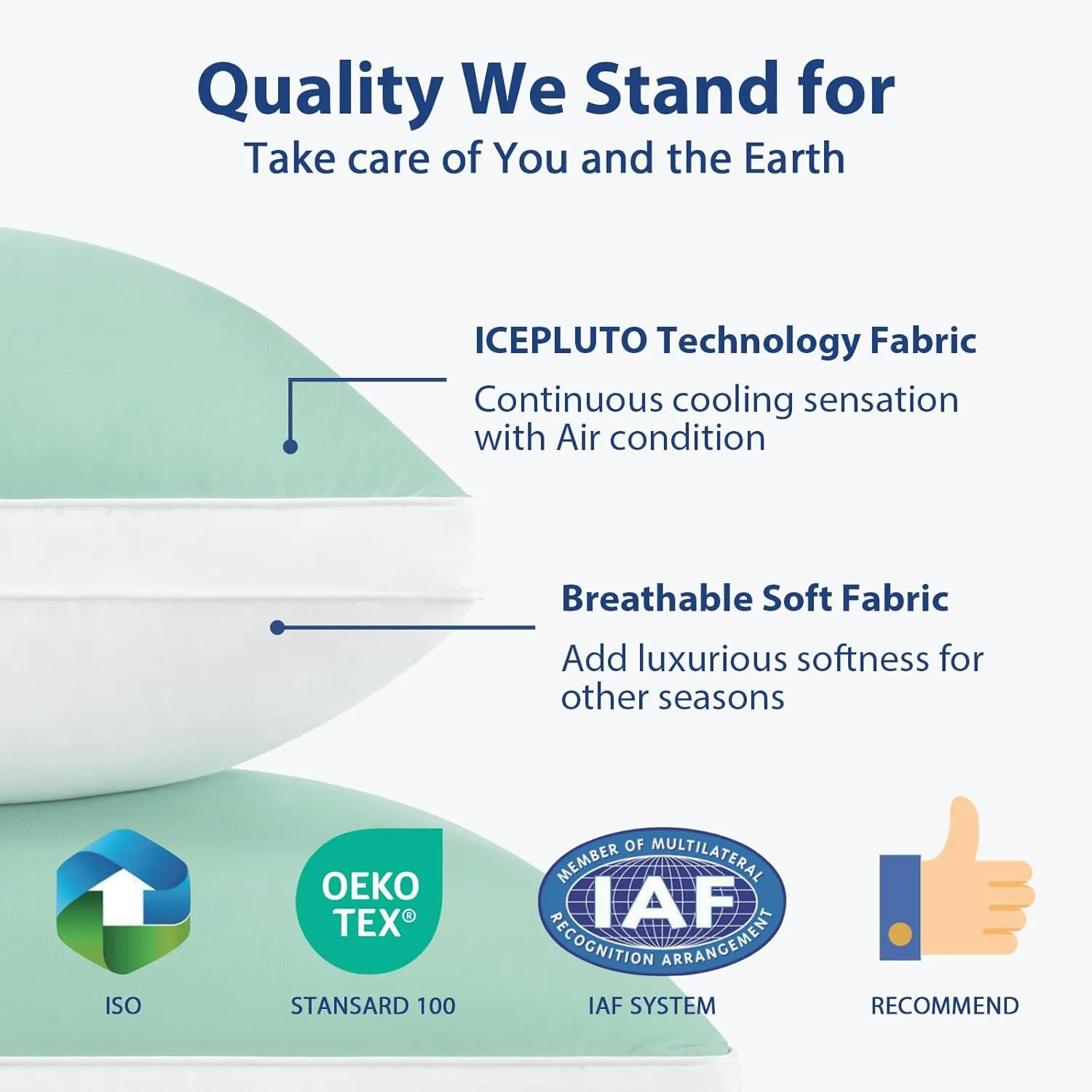 Cooling Bed Pillows Queen Size Set of 2, Cool for Hot Sleepers, Soft Gusseted Hotel Down Alternative Pillow 2 Pack for Side Back Stomach Sleeper, Supportive, Pain Relief, ICY Green, 20" x 30"