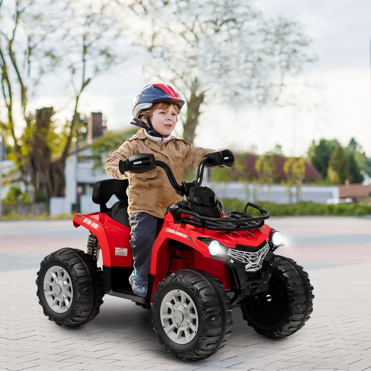 Costzon Kids ATV, 12V Four Wheeler Quad Electric Vehicle w/Forward/Backward Function, 2 Speeds, Music, Headlights, Storage Basket & Backrest, Toddler 4 Wheeler Toy Car for Boys Girls 3  (Red)