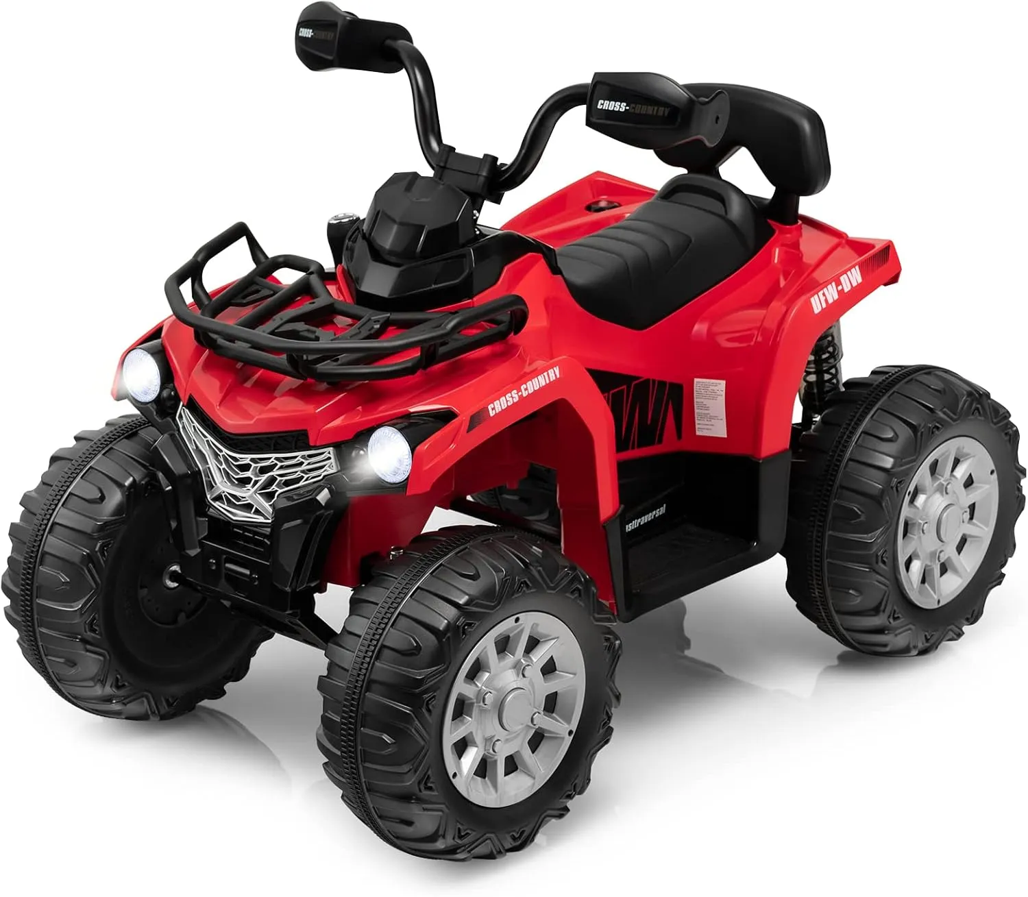 Costzon Kids ATV, 12V Four Wheeler Quad Electric Vehicle w/Forward/Backward Function, 2 Speeds, Music, Headlights, Storage Basket & Backrest, Toddler 4 Wheeler Toy Car for Boys Girls 3  (Red)