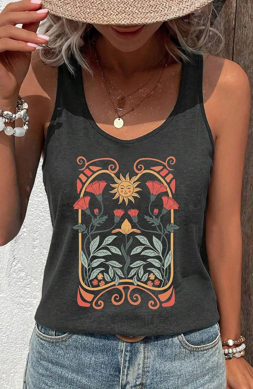 Country Concert Tank Tops Women Vintage Sunshine Racerback Tank Tops Summer Casual Classic-Fit Sleeveless T Shirt Cami