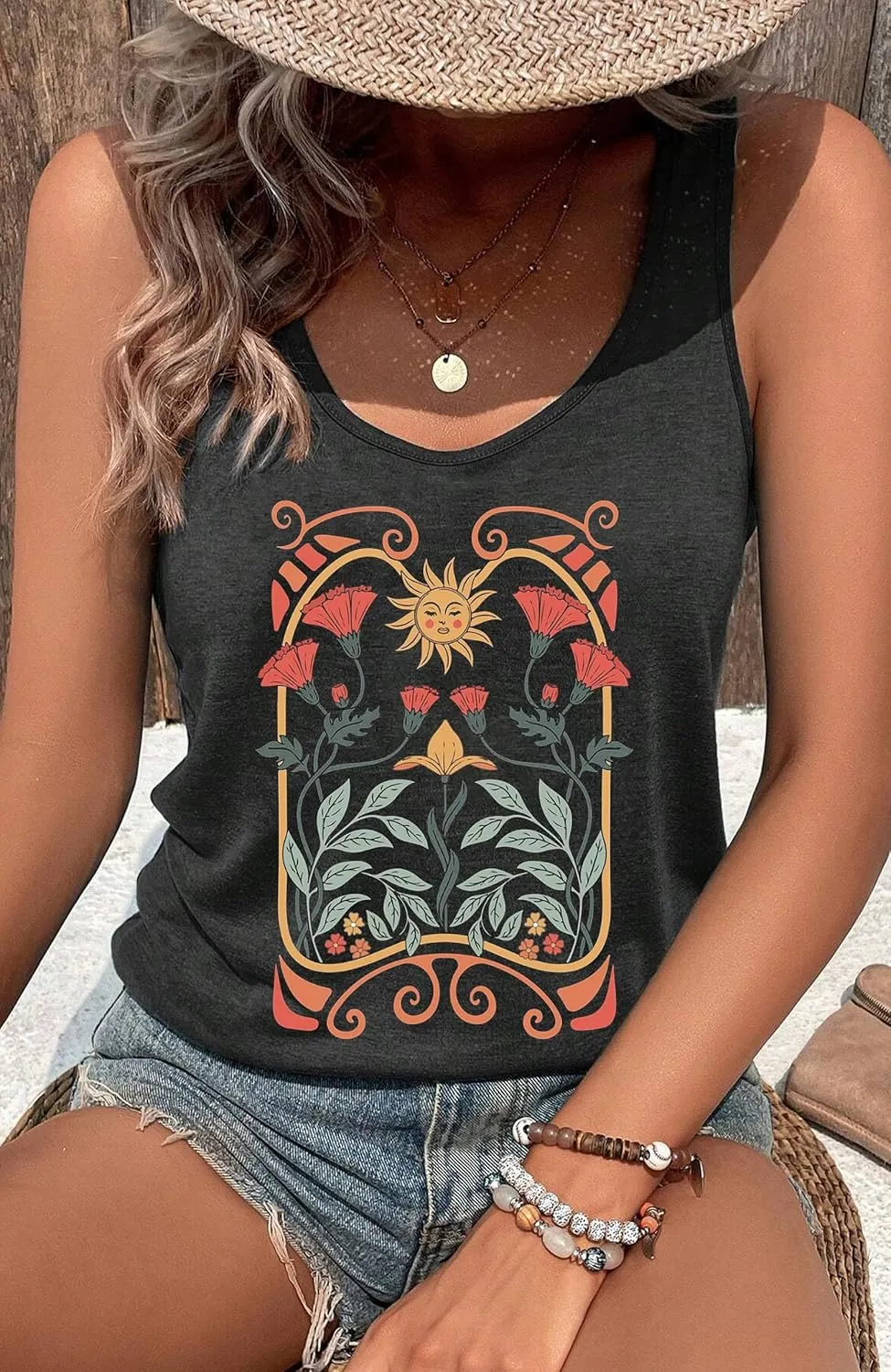 Country Concert Tank Tops Women Vintage Sunshine Racerback Tank Tops Summer Casual Classic-Fit Sleeveless T Shirt Cami