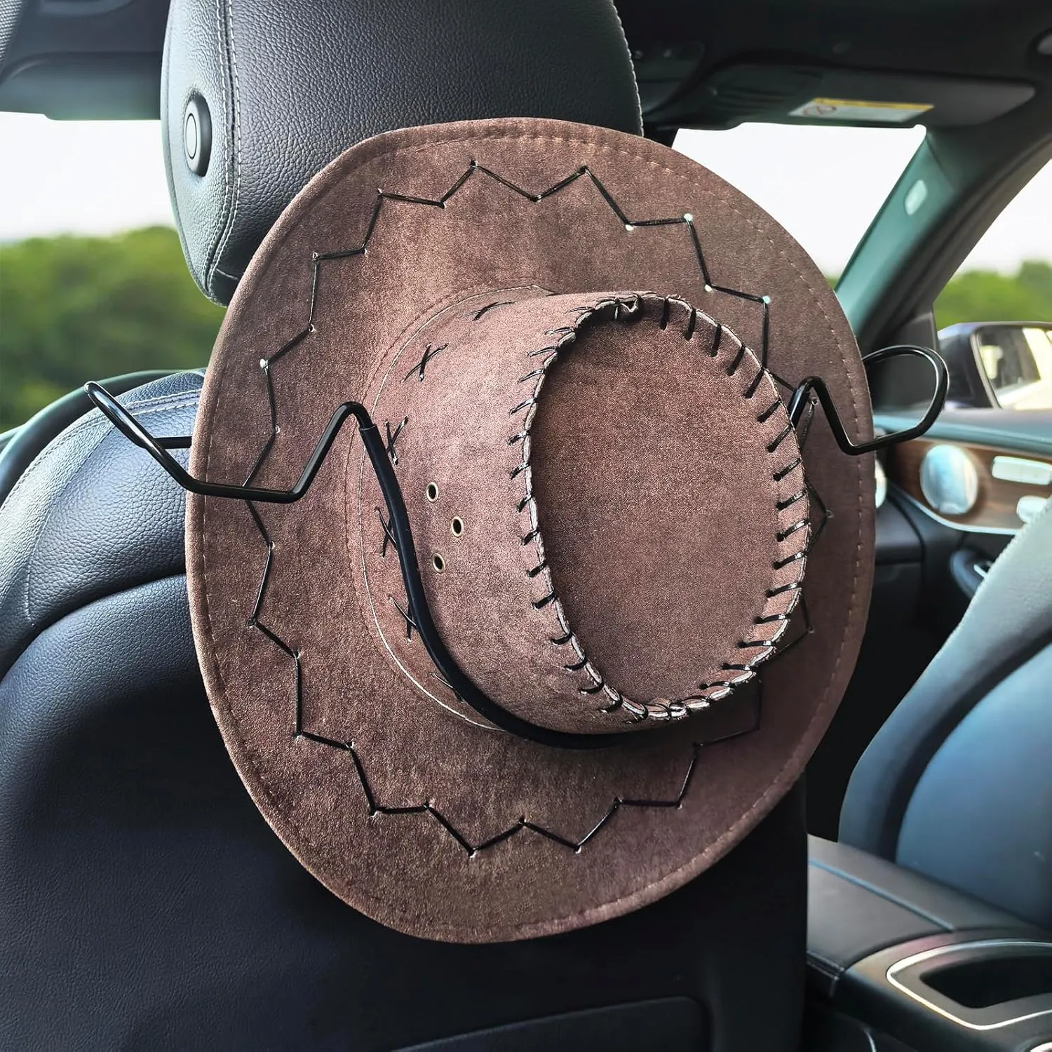 Cowboy Hat Holder Rack for Truck Car SUV Hard Hats Stand Western Accessories for Men Women Travel Automotive Seat Back Storage Organizer Hardhat Hanger with Hooks Gifts for Wide Brim(Below 5 inches)