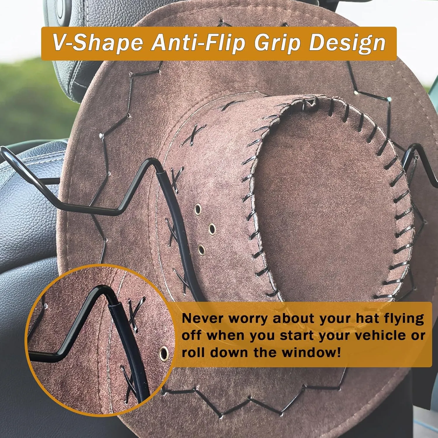 Cowboy Hat Holder Rack for Truck Car SUV Hard Hats Stand Western Accessories for Men Women Travel Automotive Seat Back Storage Organizer Hardhat Hanger with Hooks Gifts for Wide Brim(Below 5 inches)