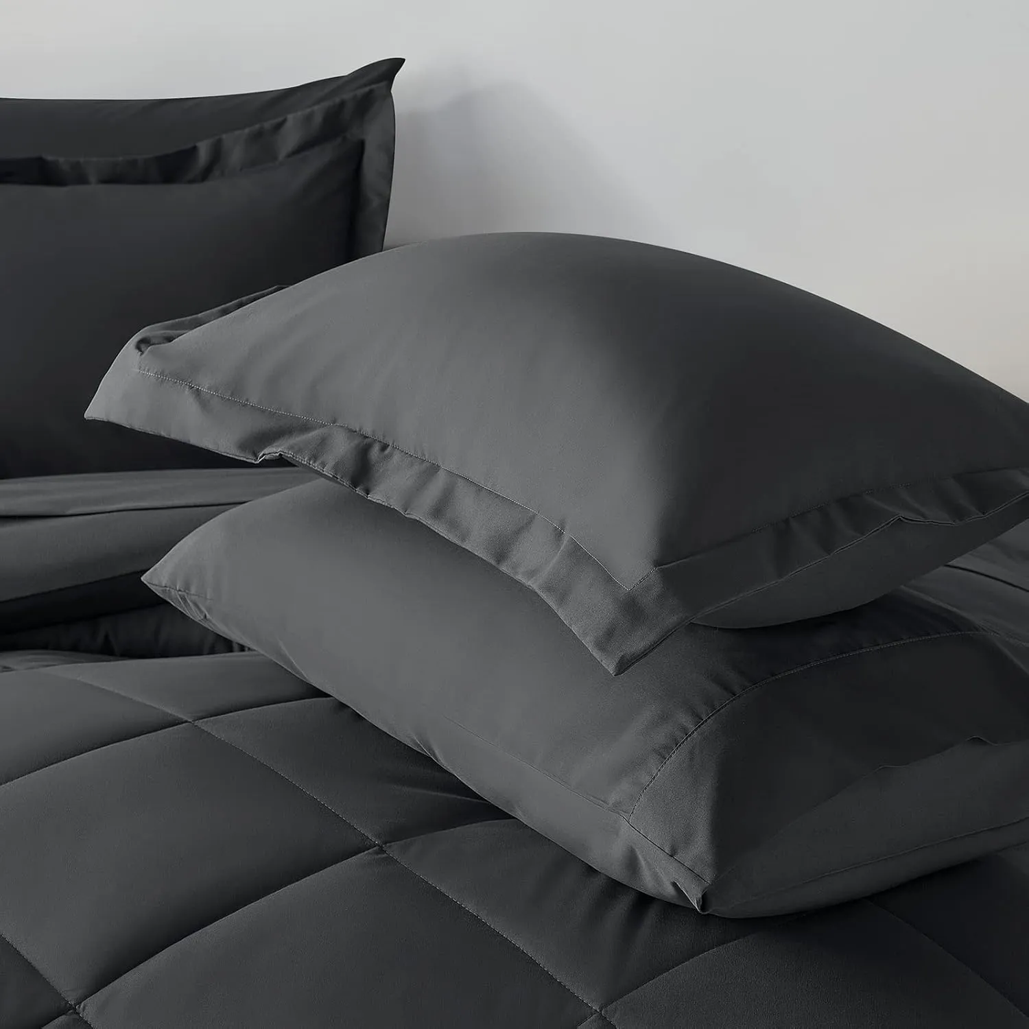 CozyLux King Bed in a Bag 7-Piece Comforter Set with Comforter, Pillow Shams, Flat Sheet, Fitted Sheet and Pillowcases - Dark Grey All Season Bedding