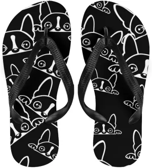 Cute Boston Terrier Slim Flip Flops for Women Men Casual Non-Slip Sandals Beach Flip Flop Shower Slippers