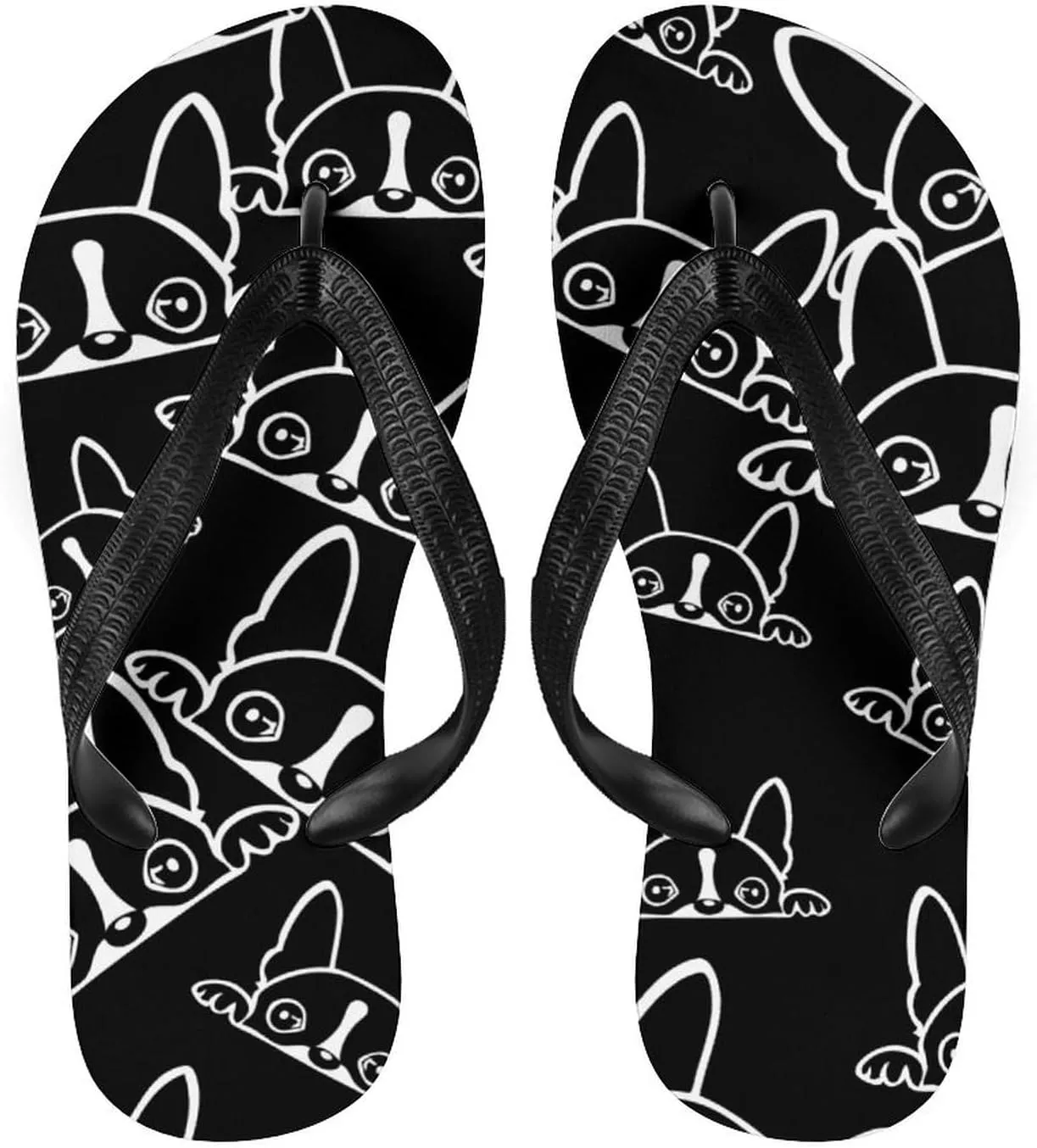 Cute Boston Terrier Slim Flip Flops for Women Men Casual Non-Slip Sandals Beach Flip Flop Shower Slippers