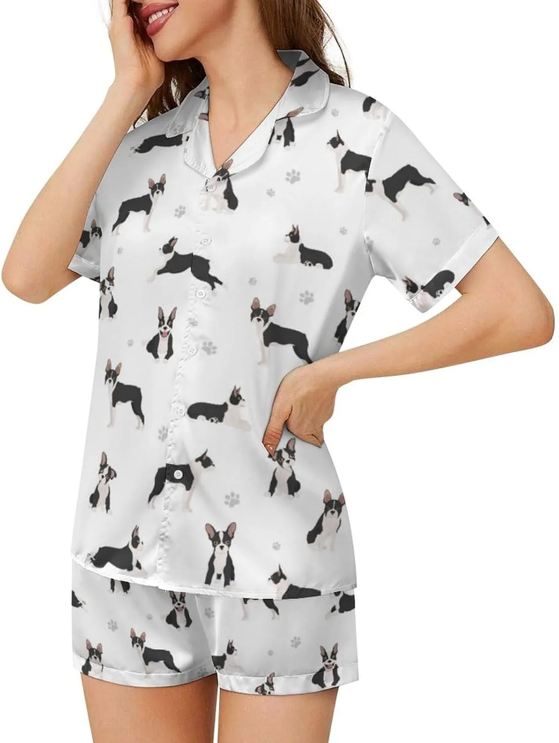Cute Funny Dogs Pajama Sets 2 Piece Short Sleeve Sleepwear Button Down Loungewear XS-2XL