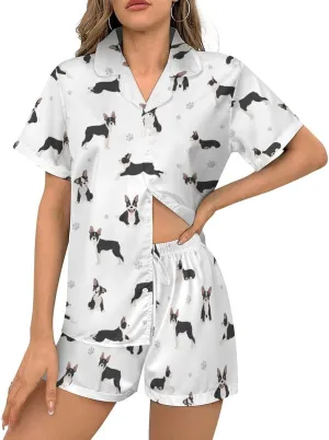 Cute Funny Dogs Pajama Sets 2 Piece Short Sleeve Sleepwear Button Down Loungewear XS-2XL