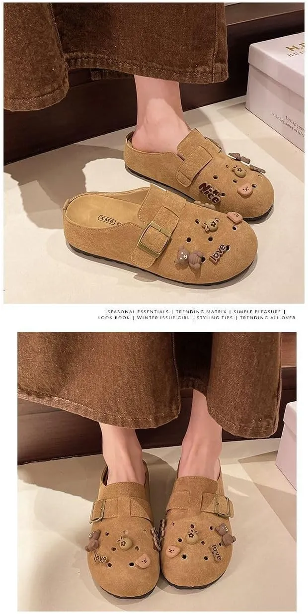 Cute Open-Toe Slippers for Women, Breathable Travel Sandals with Hollow-Out Design, Flat Comfortable Mules