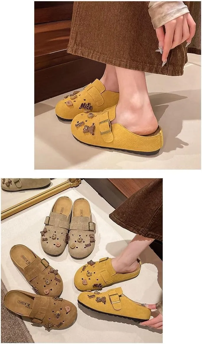 Cute Open-Toe Slippers for Women, Breathable Travel Sandals with Hollow-Out Design, Flat Comfortable Mules
