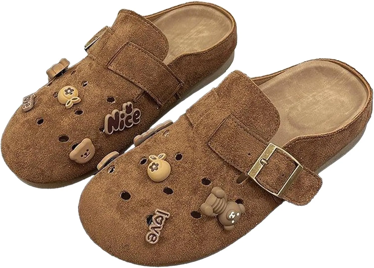Cute Open-Toe Slippers for Women, Breathable Travel Sandals with Hollow-Out Design, Flat Comfortable Mules