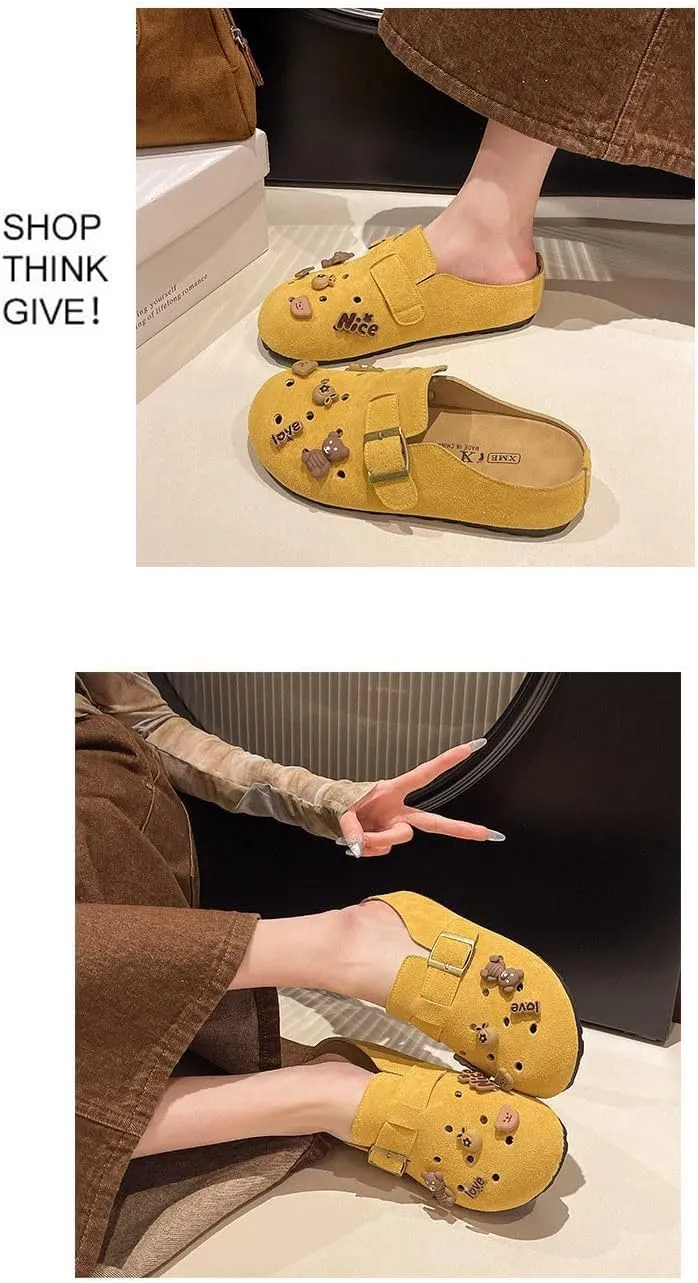 Cute Open-Toe Slippers for Women, Breathable Travel Sandals with Hollow-Out Design, Flat Comfortable Mules